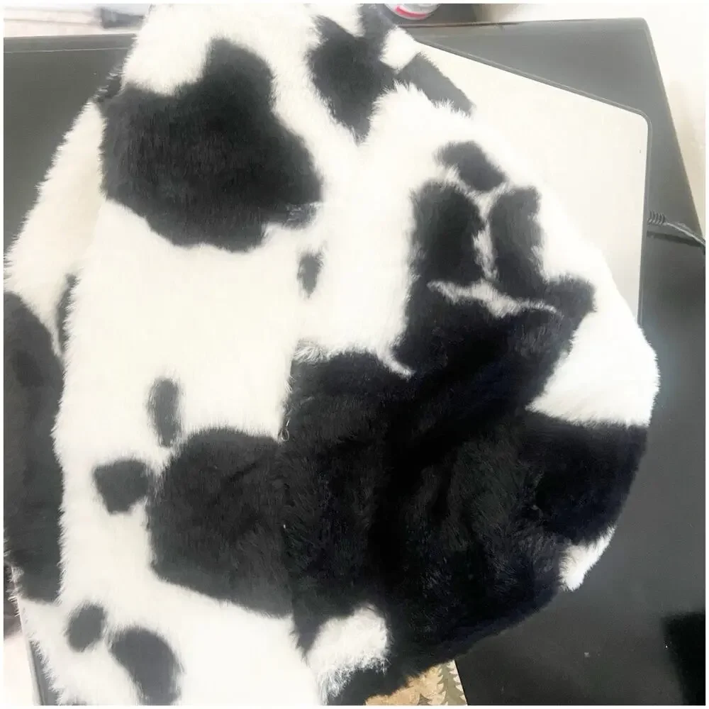 Faux Fur Cow Print Bucket Hat Black NWOT Boutique Western Coastal Cowgirl